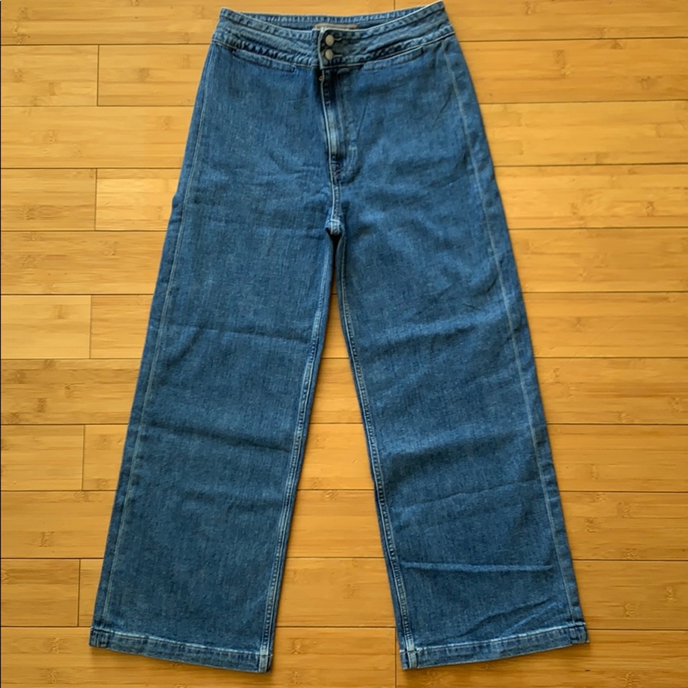 Point Sur (Jcrew) high rise wide leg jeans.